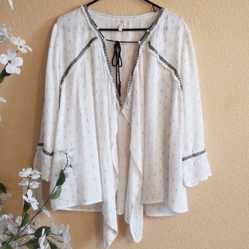 Boho Aztec Print Tassel Tie Kimono Size M